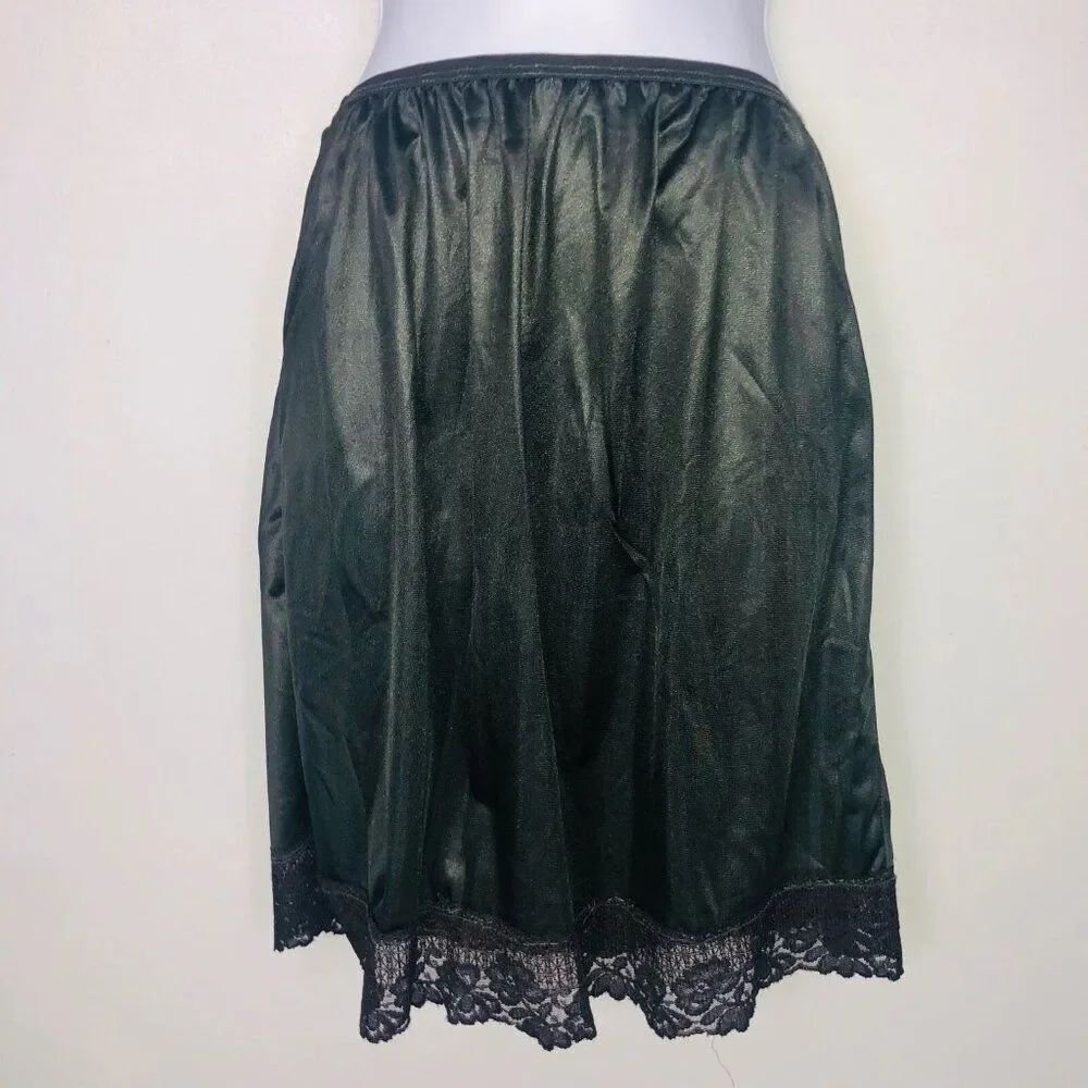 Vintage 70s Womens M Half Slip Black Lace Skirt